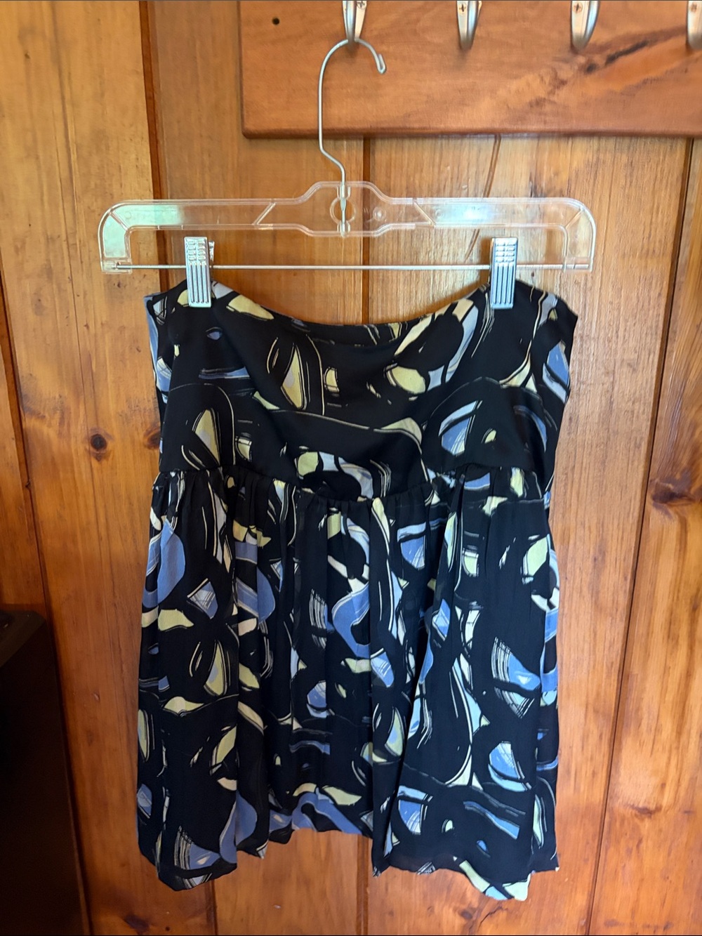 Mac & Jac Black Skater Skirt with Blue and Cream Abstract Print